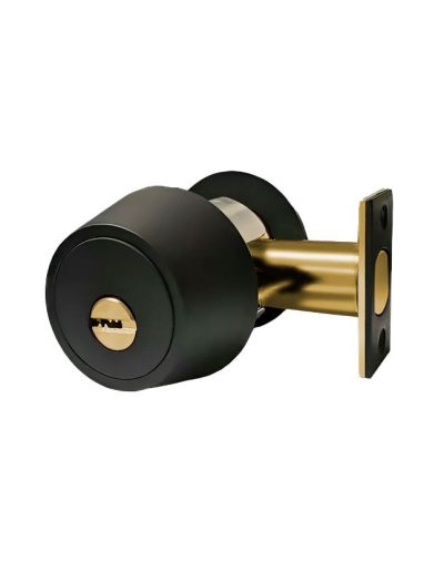 A Black And Gold Grade 1 Dead Bolt Lock.